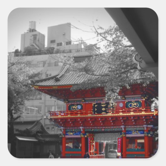 Oude Japanse tempel Vierkante Sticker (Voorkant)