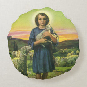 Oude Jezus Christus de Herder met baby lam Rond Kussen