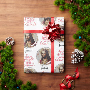 Oude Jezus Kerstmis aanpasbare naam Cadeaupapier