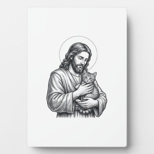 Oude Jezus met kat gravure afbeelding_1 Fotoplaat