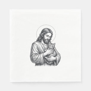 Oude Jezus met kat Gravure Grafisch_1 Servet