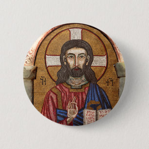 Oude Jezus Mozaïek Ronde Button 5,7 Cm