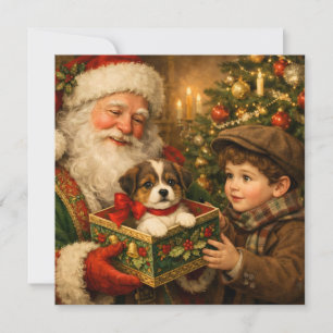 Oude jongen en kerstman met puppy  feestdagenkaart