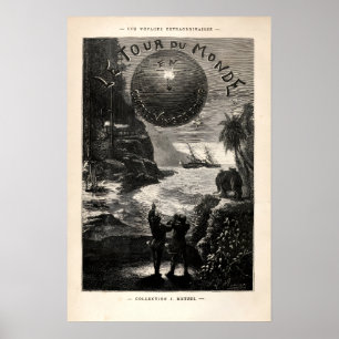 Oude Jules Vern "Rond de Wereld..." Cover Poster