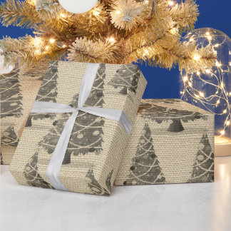 Oude Jute Kerstboom Winter Vakantie Cadeaupapier