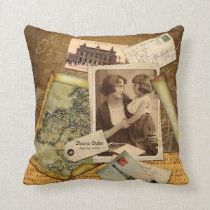 Oude Kaart Ansichtkaart Papier Collage Vintage Fot Kussen