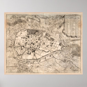 Oude kaart Brussel België (1727) Vintage Brussel Poster