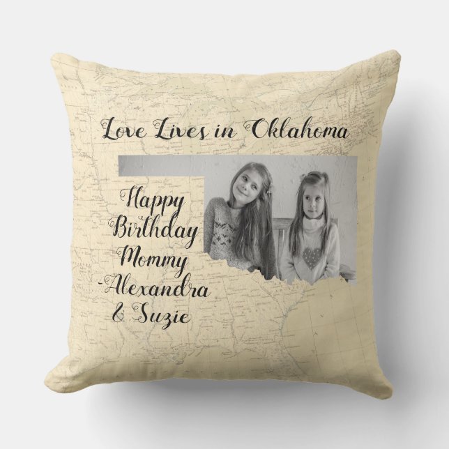 Oude kaart Liefde woont in Oklahoma State Shaped F Kussen (Voorkant)