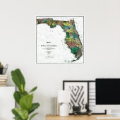 Oude kaart van 1856 Florida Poster (Thuiskantoor)