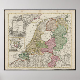 Oude kaart van België en Nederland uit 1702-1707 Poster
