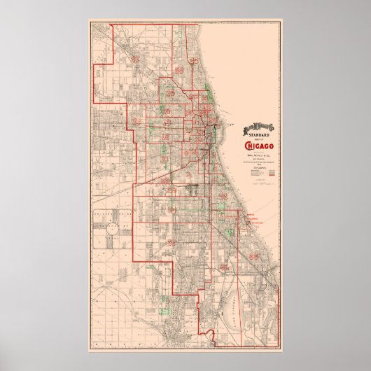 oude kaart van Chicago - 1893 Poster (Voorkant)