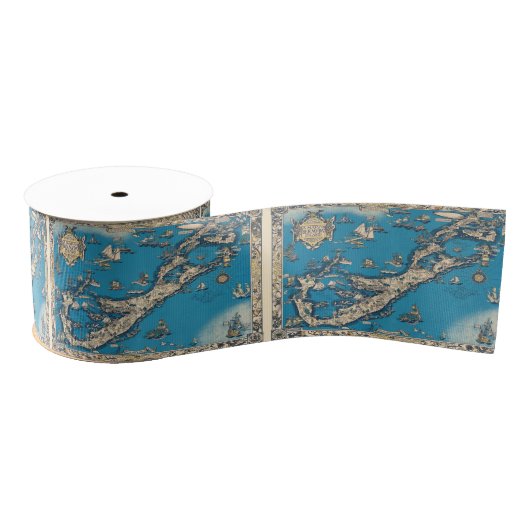 Oude Kaart van de Bermudaeilanden Grosgrain Lint (Spoel)