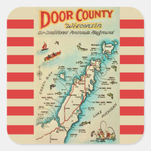 Oude kaart van Door County ansichtkaart Vierkante Sticker