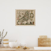 Oude kaart van Europa als een leeuw Poster (Keuken)