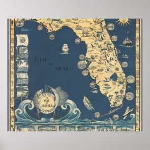 Oude kaart van het schiereiland Florida Poster