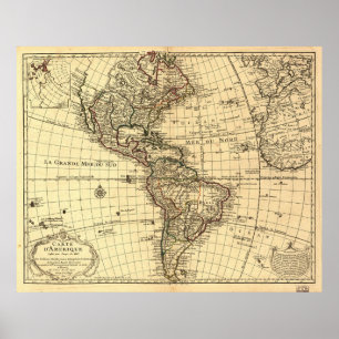 Oude kaart van het Westerne halfrond. Frans 1780 Poster