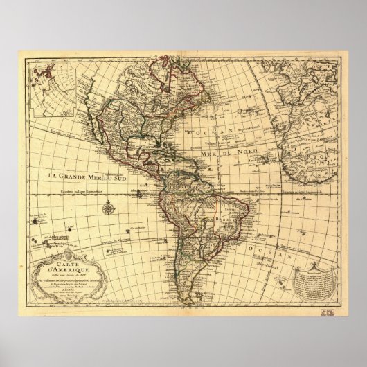 Oude kaart van het Westerne halfrond. Frans 1780 Poster (Voorkant)