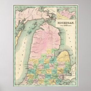 Oude kaart van Lake Michigan 1838 Poster