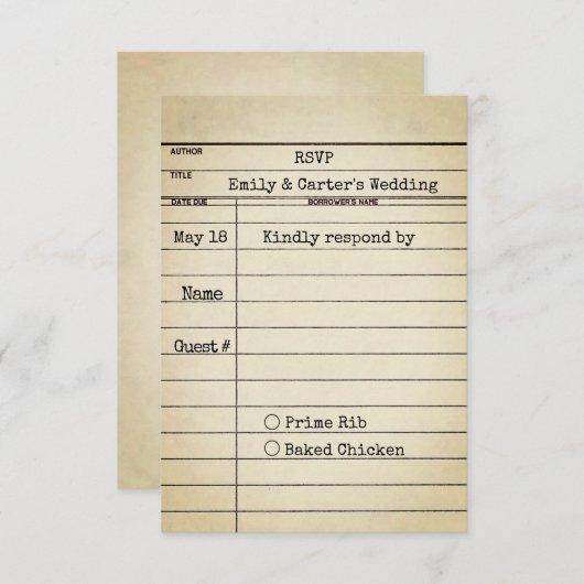 Oude Kaart van Library Wedding RSVP (Voorkant / Achterkant)