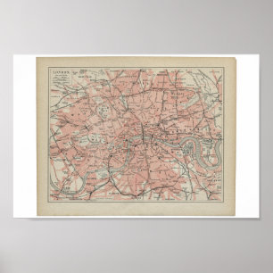 Oude kaart van Londen, 19e eeuw Poster