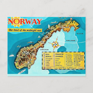 Oude kaart van Noorwegen ansichtkaart