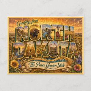 Oude kaart van North Dakota uit een ansichtkaart