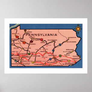 Oude kaart van Pennsylvania 20x30 Poster
