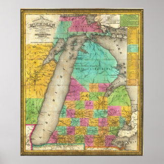 Oude kaartposter van Lake Michigan 1835 Poster