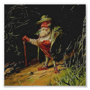 “Oude kabouter met een wandelstok” door Heinrich S Foto Afdruk