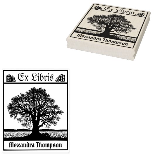 Oude kale boom in de winter Ex Libris Boeknaam Rubberstempel (Gestempeld)