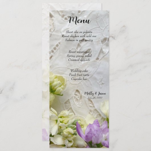 Oude kant met paarse en witte bloemen kaart (Voorkant / Achterkant)