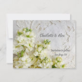 Oude kant met witte bloemen save the date (Achterkant)