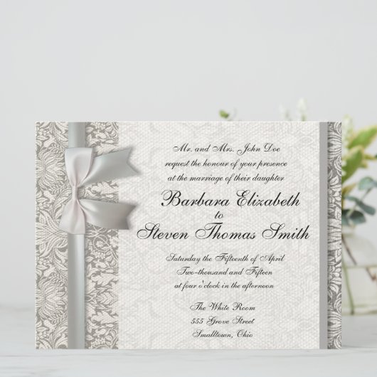 Oude Kant Mooie Bruiloft Uitnodiging Custom (Staand voorkant)