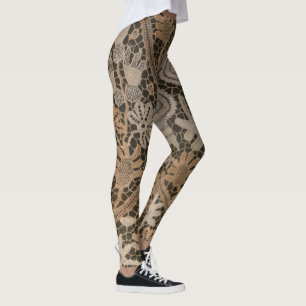 oude kantpatronen op donkerbruine achtergrond leggings