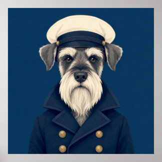 Oude kapitein Schnauzer-hond portretposter Poster