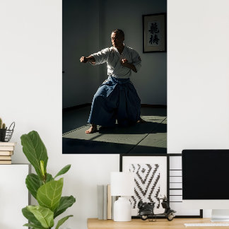 Oude Karate Meester Uitvoerende Kata Poster