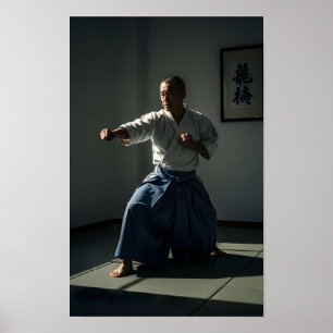 Oude Karate Meester Uitvoerende Kata Poster