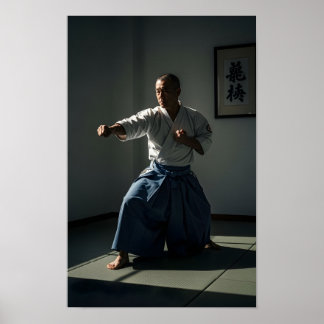 Oude Karate Meester Uitvoerende Kata Poster