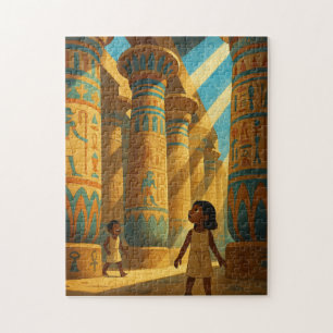 Oude Karnak Kolommen Heilige Puzzel Blauw