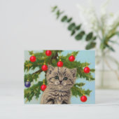 Oude kat en kerstboom briefkaart (Staand voorkant)