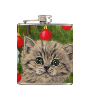 Oude Kat en Kerstboom Heupfles