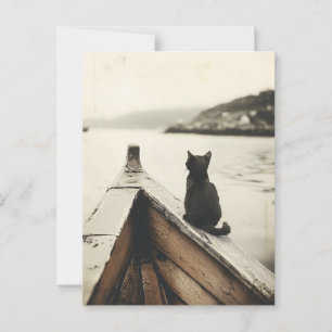 Oude kat op boot sepia tint briefkaart