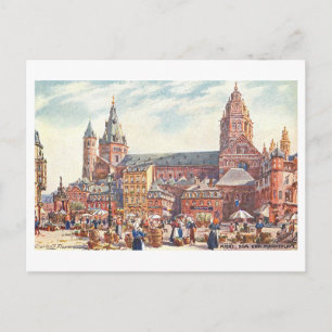 Oude kathedraal en marktplein, Mainz, Duitsland Briefkaart