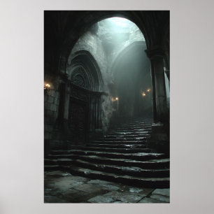 Oude Kathedraal Trap Mist Licht Poster