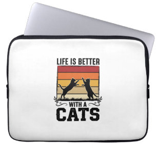 Oude katten citaat Retro zonsondergang Kattenliefh Laptop Sleeve