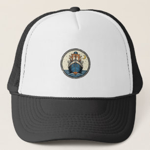 Oude katten op oceaanlijner schip kunst shirt ontw trucker pet