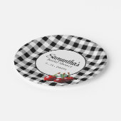 Oude Kersen zwart wit geruit Papieren Bordje (Gekanteld)