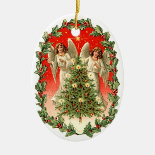 Oude kerst, Angels Keramisch Ornament (Voorkant)