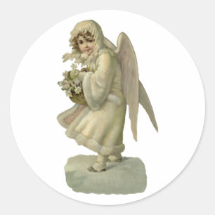 Oude kerst engel bloemen, Victoriaanse Die Cut Ronde Sticker