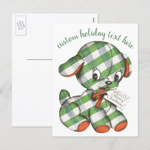 Oude Kerst Gingham Hond Knuffeldier Feestdagenkaart